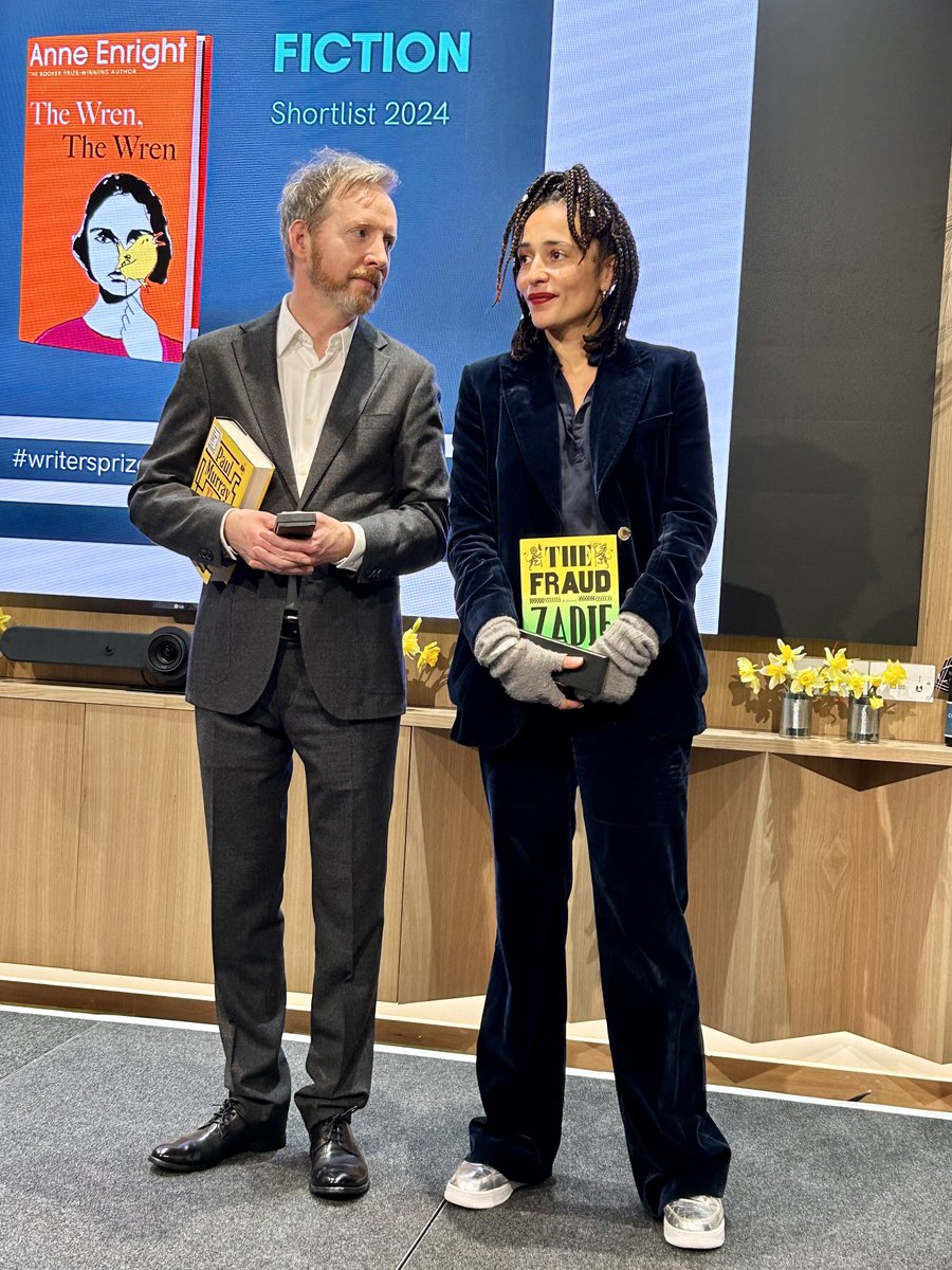 So proud of HH’s PAUL MURRAY and ZADIE SMITH — two of the shortlist of three, with Anne Enright, for The Writers Prize novel of the year, voted for by their peers —