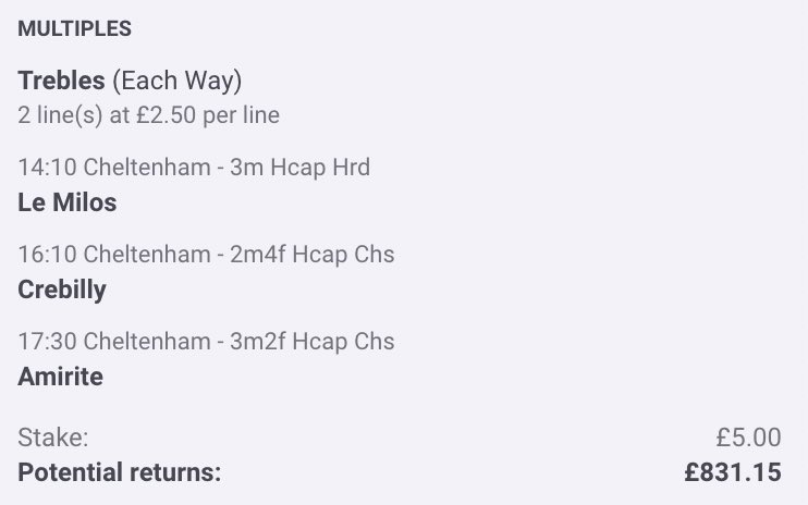 AndyRobsonTips's tweet photo. ✅ All Cheltenham Day Three Bets posted.

233/1 Punt: https://t.co/ZaBhoeLEMe

321/1 Punt: https://t.co/qFkmvTmbPE

46/1 Win Acca: https://t.co/woFkX4ZWVJ

6/1 Place Acca: https://t.co/XJ3xi48L5U

⬇️ Claim Free Bets in first reply.

18+, T&amp;Cs Apply. Ad. https://t.co/8hxMbeNTNW