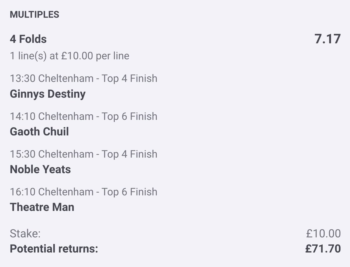 AndyRobsonTips's tweet photo. ✅ All Cheltenham Day Three Bets posted.

233/1 Punt: https://t.co/ZaBhoeLEMe

321/1 Punt: https://t.co/qFkmvTmbPE

46/1 Win Acca: https://t.co/woFkX4ZWVJ

6/1 Place Acca: https://t.co/XJ3xi48L5U

⬇️ Claim Free Bets in first reply.

18+, T&amp;Cs Apply. Ad. https://t.co/8hxMbeNTNW