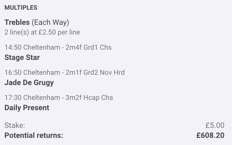 AndyRobsonTips's tweet photo. ✅ All Cheltenham Day Three Bets posted.

233/1 Punt: https://t.co/ZaBhoeLEMe

321/1 Punt: https://t.co/qFkmvTmbPE

46/1 Win Acca: https://t.co/woFkX4ZWVJ

6/1 Place Acca: https://t.co/XJ3xi48L5U

⬇️ Claim Free Bets in first reply.

18+, T&amp;Cs Apply. Ad. https://t.co/8hxMbeNTNW