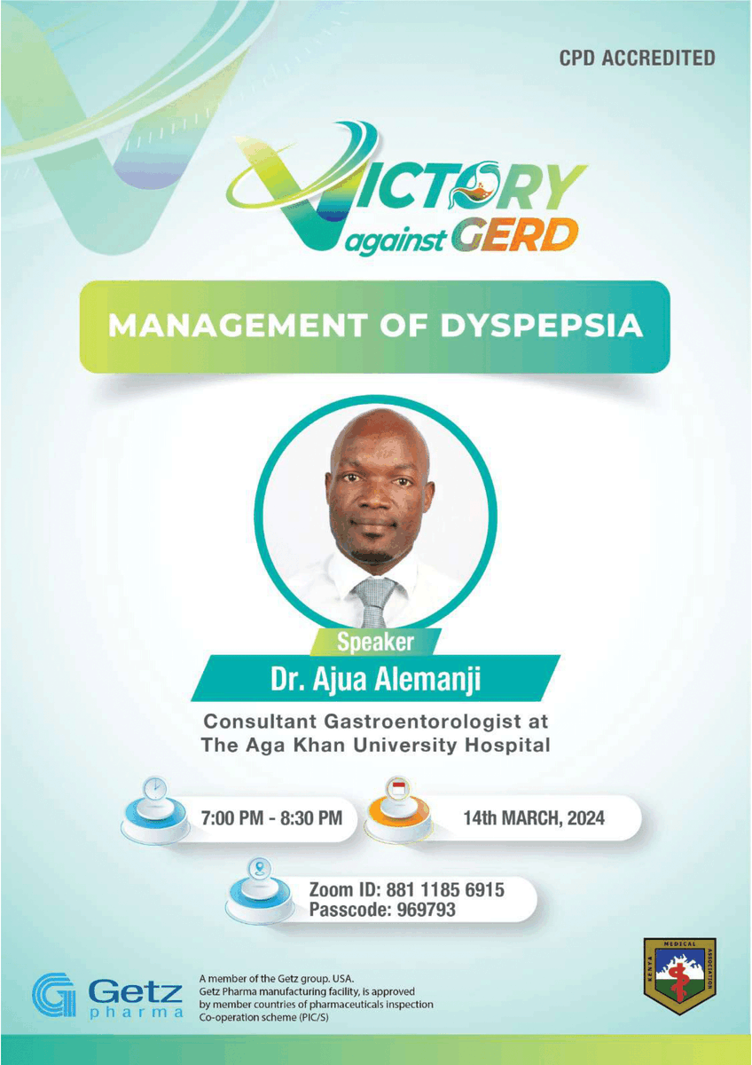 TODAY AT 7⃣PM Getzpharma | KMA Webinar ~ Management of Dyspepsia

🔗 Register NOW: us02web.zoom.us/meeting/regist…

After registering, you will receive a confirmation email containing information about joining the webinar.