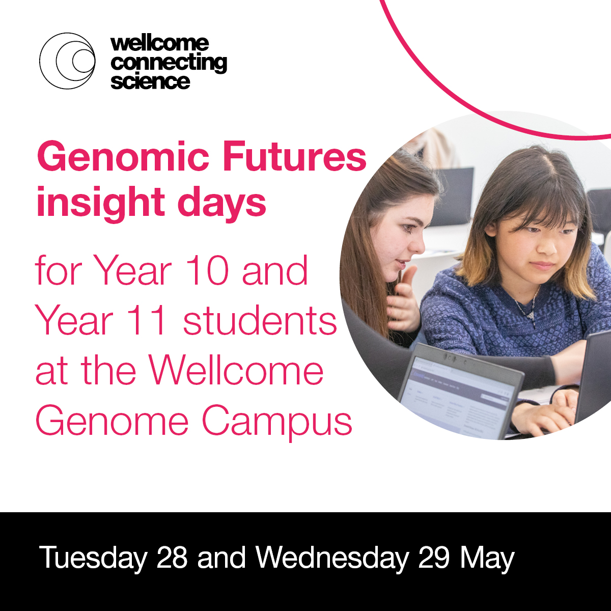 📣 An exciting opportunity for Year 10 & 11 students in the East of England, during May half-term!

Our #GenomicFutures insight days are for young people who are interested in #genomic technologies, and the #careers available in the field. Free lunch!

🔗 cstu.io/5d862b