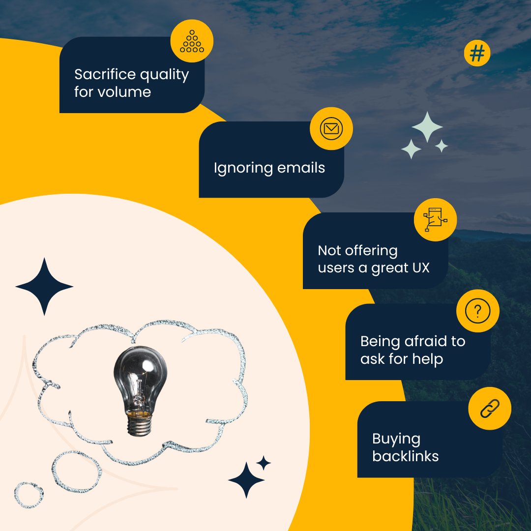 DevlupFunnels's tweet photo. 5 Wrong Ways to Do in Digital Marketing

- Not offering users a great UX
- Being afraid to ask for help
- Buying backlinks
- Ignoring emails
- Sacrifice quality for volume

Website: https://t.co/X2VXrrvD62    

#devlupfunnels #marketing #tips #digitalmarketing #PersonalBranding https://t.co/CCsktuwGQc