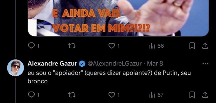 lobo_alsacia's tweet photo. 🚨🚨🚨 mais um escândalo no #Putingate!!! Alexandre Gazur, imigrante em Portugal, e ligado à juventude do CH assumiu que era apoiante de Putin abertamente no Twitter!!!!! Para além de deputados que também apresentam tendências putinistas, também a juventude do CH está cheia deles https://t.co/hkugp5IZC2