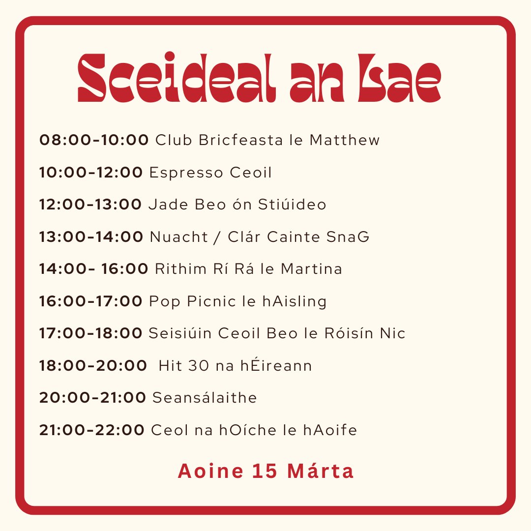 Sceideal an lae! Bígí i dteagmháil agus úsáid an haischlib #rrrfm