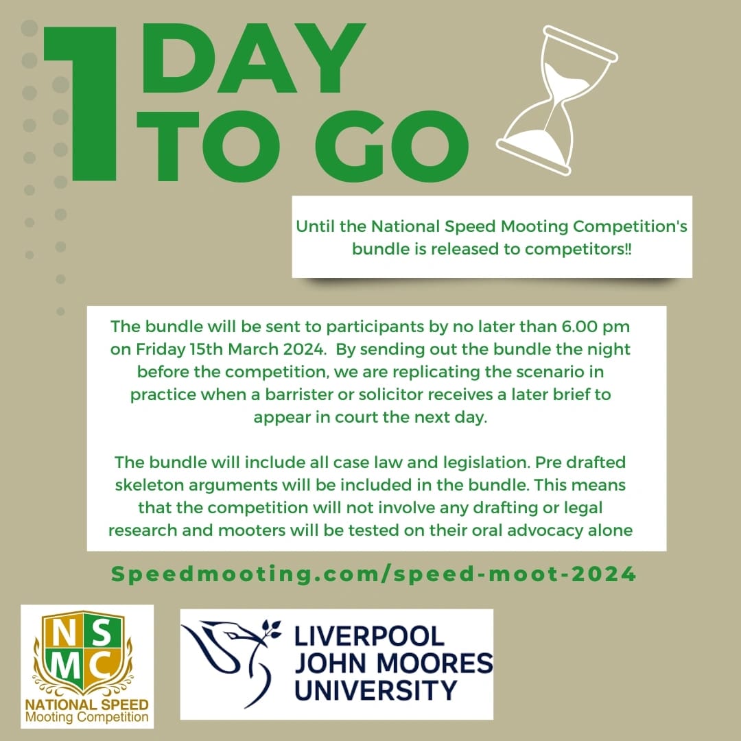 As a practicing lawyer, you'll need to be able to respond to new work quickly. Taking part in the National Speed Mooting Competition gives competitors a real sense of what that is like. It also (we think) adds to the excitement! speedmooting.com/speed-moot-2024 to find out more.