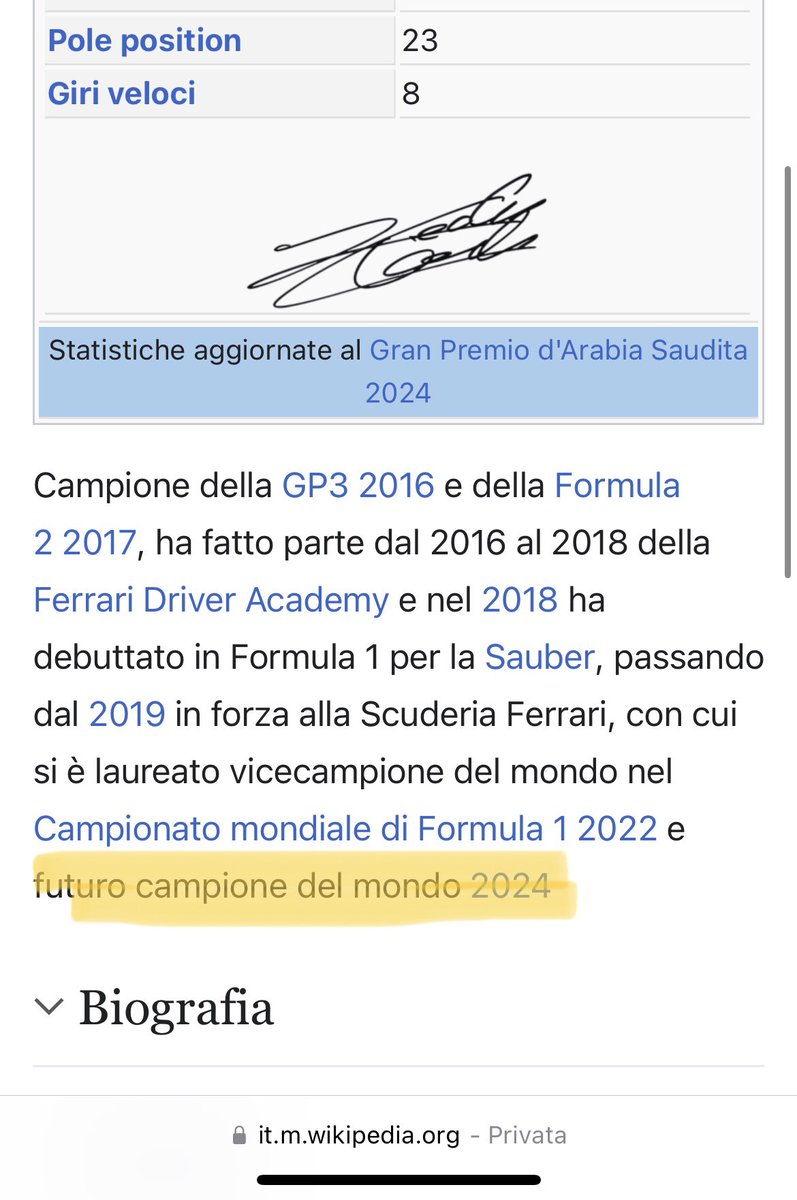 ilmanuelmoncada's tweet photo. Bio su @Wikipedia di @Charles_Leclerc 

Che ci sia lo zampino di @SkySportF1 o di @carlovanzini?

Si scherza.

Ma credo che premonizione più sbagliata non ci sia…

@davidevalsecchi 
#f1 #leclerc #f1twt #ferrari #scuderiaferrari https://t.co/bWMANNmgT0
