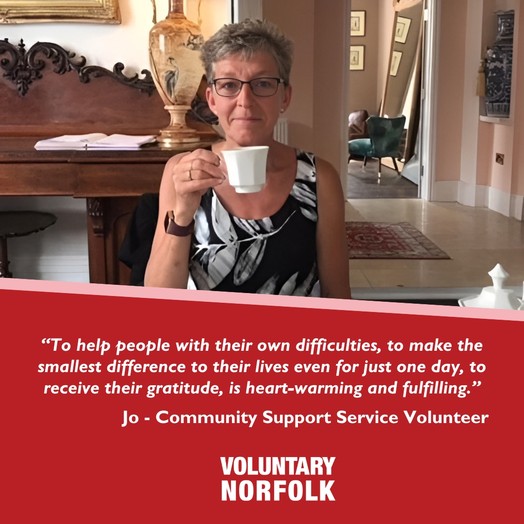 Well done to Jo who completed 34 activities in the first 6 months of being a Community Support Service Volunteer, including delivering food parcels to clients in need.👏 You can read about Jo's journey on our website ⤵️ voluntarynorfolk.org.uk/volunteering-i… #VolunteerAppreciation