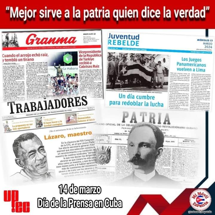 #JuevesMartiano“El periódico es una espada y su empuñadura la razón. Solo deben esgrimirla los buenos, y no ha de ser para el exterminio de los hombres, sino para el triunfo necesario sobre los que se oponen a su libertad y progreso”. Feliz día periodistas de #Cuba #DeZurdaTeam