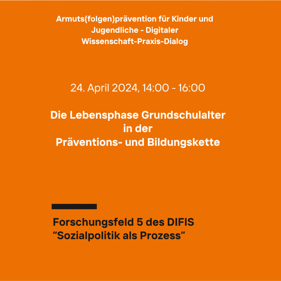 Armut bei Kindern ist und bleibt ein Dauerthema – in der Wissenschaft, Politik und Praxis. Wir rufen daher einen digitalen Wissenschaft-Praxis-Dialog ins Leben! Unser Ziel: Perspektiven aus Wissenschaft und Praxis zusammenbringen. Infos + Anmeldung: difis.org/veranstaltunge…