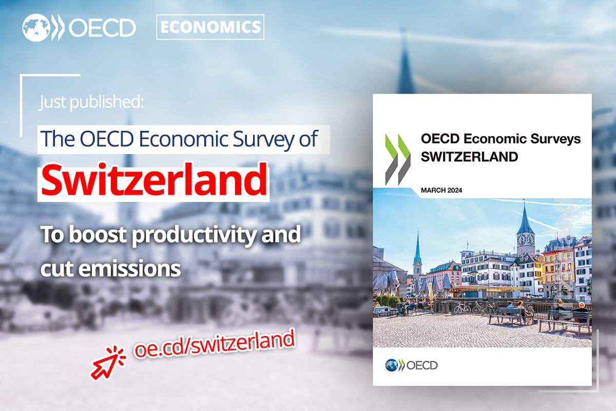 Die OECD hat heute ihren Wirtschaftsbericht für die #Schweiz herausgegeben. Es wird ein moderates BIP-Wachstum von 0,9 % in 2024 erwartet, das sich bis 2025 auf 1,4 % erhöhen dürfte. Zu den Prognosen und Empfehlungen ➡️ brnw.ch/21wHRJ4