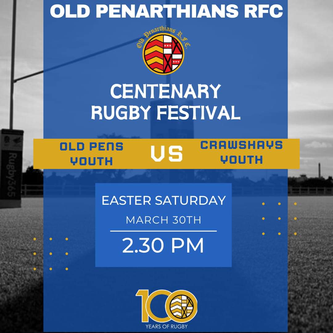 On Easter Saturday, 30th March 2024 our #OldPensYouth will play a select @CrawshaysRugby Youth XV. Like us, they have been in existence for 100 years and have made it a policy to play fast, entertaining rugby. #OldPensCentenary @CardiffDistrict @DistrictBGMG @AllWalesSport