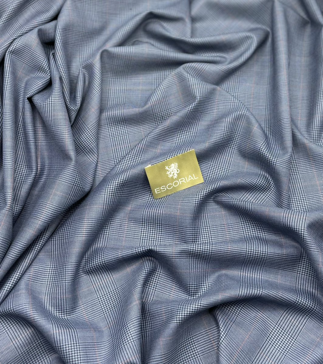 Blue Prince of Wales check 100% Escorial fabric. Luxurious, soft and beautifully made. Online now at kabbanitextiles.com #madeinengland #escorial #wool #check #luxury #suiting #tailoring #fabric #textiles #sustainable
