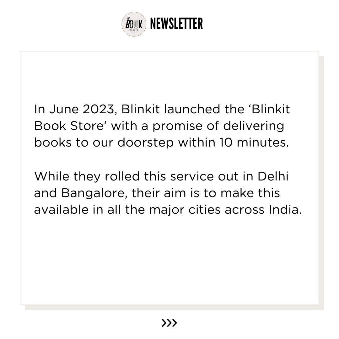 boundindia's tweet image. Could Blinkit's initiative to deliver books to our doorsteps change the way we see bookstores?
The Book People explores how Blinkit's 10-min delivery promise now extends to books along with just groceries
Subscribe now: shorturl.at/ejqIY
#books #blinkit #india #newsletter