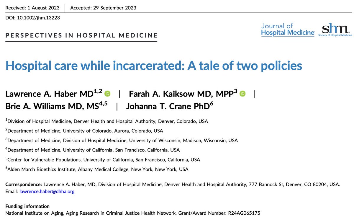 @DH_Hospitalist tells us 'A Tale of Two Policies' 📖 - how hospital care differs for patients who are incarcerated🔒, why it differs🤔, and what we can do to develop equitable clinical standards across medical institutions.🏥⚖️ 🔗:bit.ly/3Inm2bO