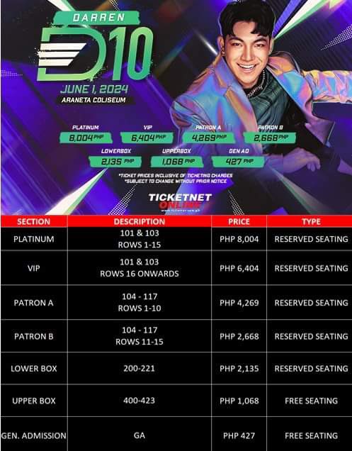 Heads Up DARRENatics! Ready na ba para bukas? DARREN: D10 Anniversary concert TICKETS will be out tomorrow! You can purchase your tickets online: etix.com/ticket/p/74471… #DARREN #D10 @Espanto2001