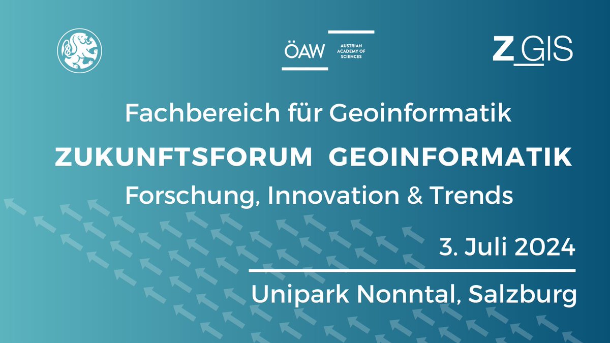 @Z_GIS1 veranstaltet ein 1-tägiges 'Zukunftsforum Geoinformatik'. Anmeldung öffnet am 20.03.2024. Details auf gi-salzburg.org @PLUS_1622 @GIStrobl @BernieZ_GIS
