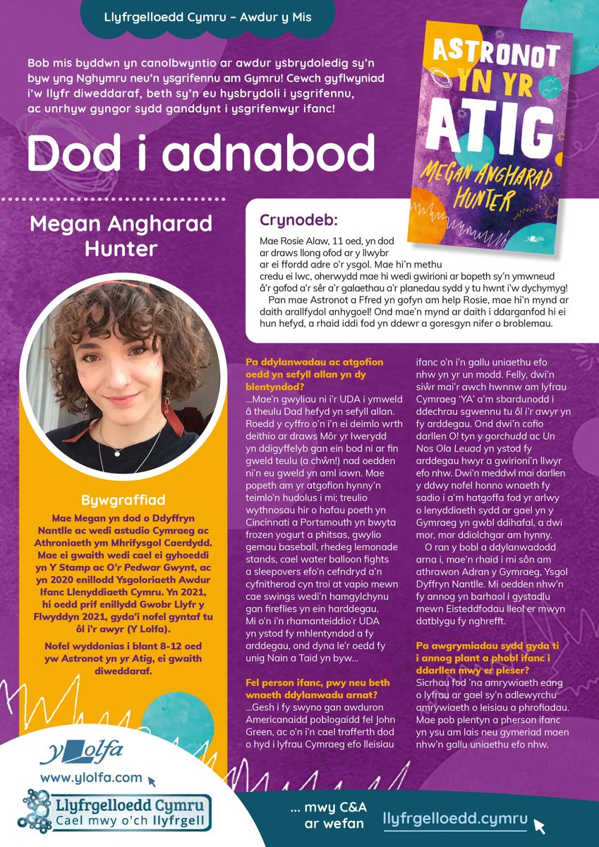 Llongyfarchiadau i Megan Angharad Hunter am gyrraedd rhestr fer Gwobrau Tir na n-Og gyda'i nofel wyddonias i blant 8-12 oed, Astronot yn yr Atig! 🎉
Darllenwch ein cyfweliad gyda Megan yma 👉
llyfrgelloedd.cymru/aotm/megan-ang…