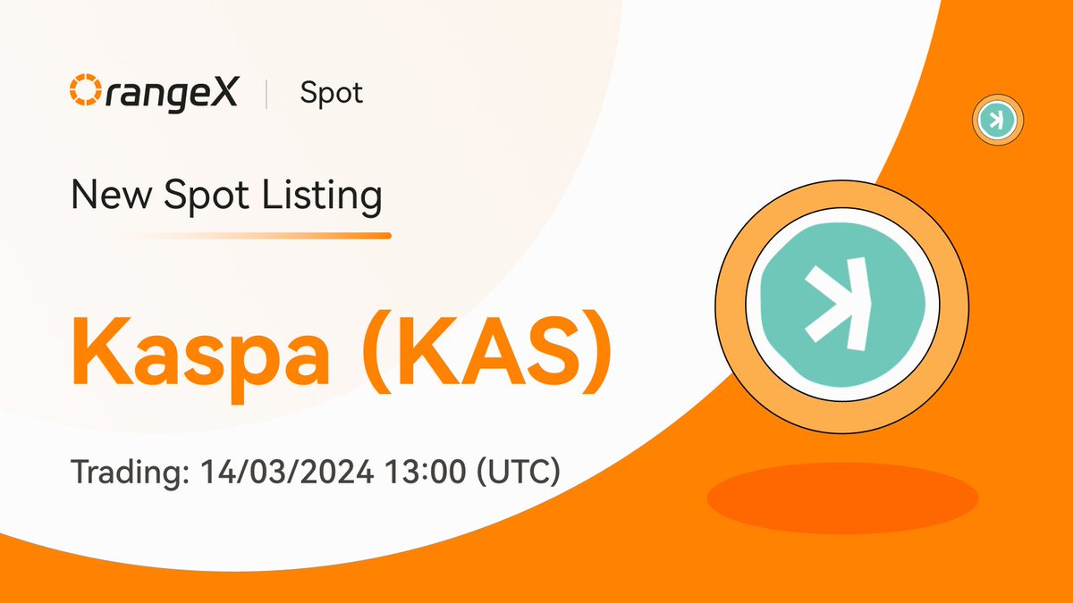 🍊 #OrangeX happy to announce that we have listed Kaspa (KAS) @KaspaCurrency 

✅ Deposit: Opened
🕙 Trading: 2024-03-14, 13:00 (UTC)
✅ Spot Trading Pair: KAS / USDT

🔍 Click here to trade: orangex.com/spot/KAS-USDT-…

#Kaspa