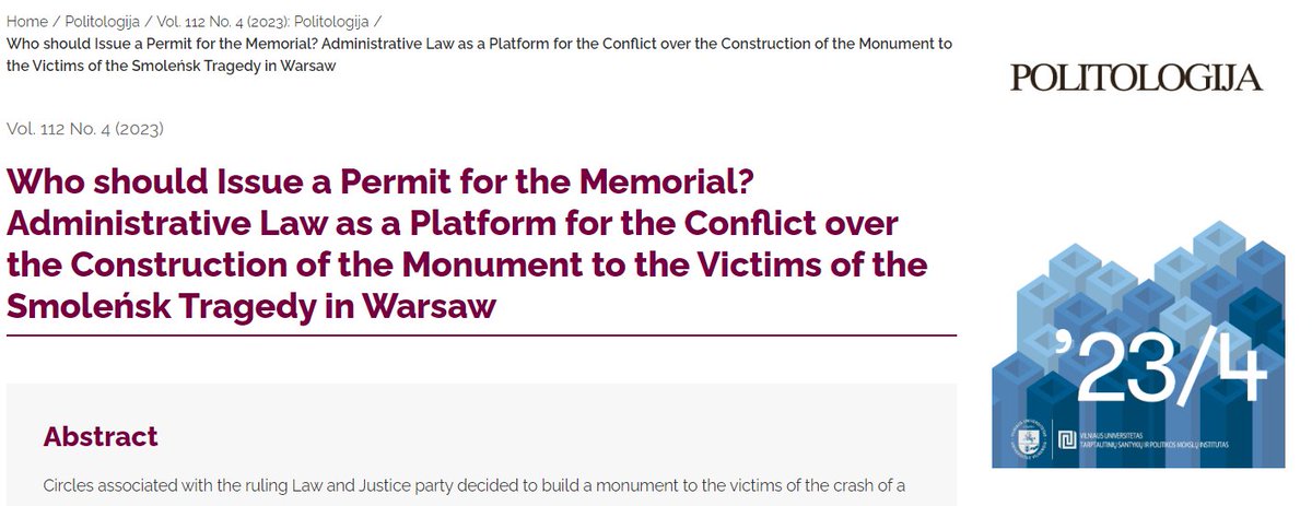 🤔Who should issue a permit for a memorial? That is the question Piotr Eckhardt raises in his article analyzing the political dispute in Warsaw 🇵🇱 surrounding the construction of a monument to the Smoleńsk aeroplane tragedy. Only in POLITOLOGIJA: bit.ly/3wQdurf