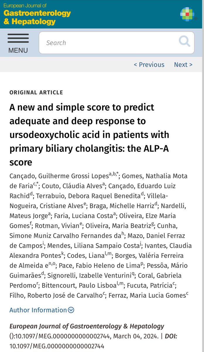 Happy to share this new and simple score - ALP-A score - to predict adequate and deep response to UDCA treatment in PBC patients! #livertwitter