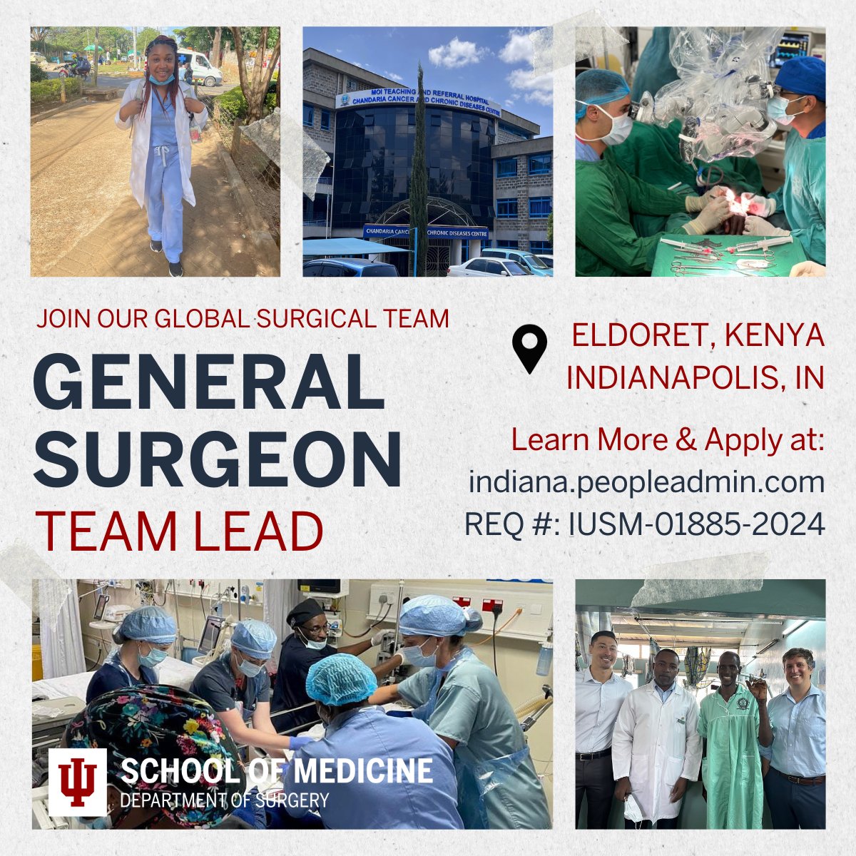 📢Come Join Our Team! We are still searching for our next general surgeon team lead. This role will be part of our global surgical team based in Eldoret, Kenya and right here in Indianapolis. This is a wonderful opportunity to not only lead but also teach. If you have any