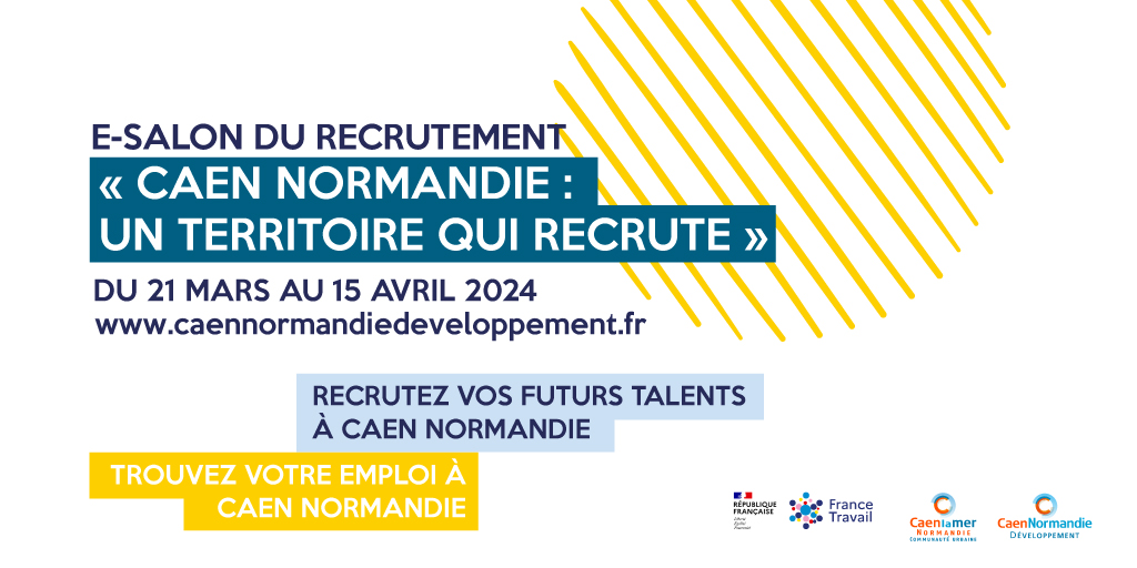 📅E-salon « Caen Normandie : un territoire qui recrute » du 21 mars au 15 avril. Près de 230 postes seront à pourvoir et plus de 40 entreprises qui recrutent seront présentes. Comment participer ? 👉 Depuis la plateforme nationale France Travail :  lnkd.in/eY6Hd8Jq