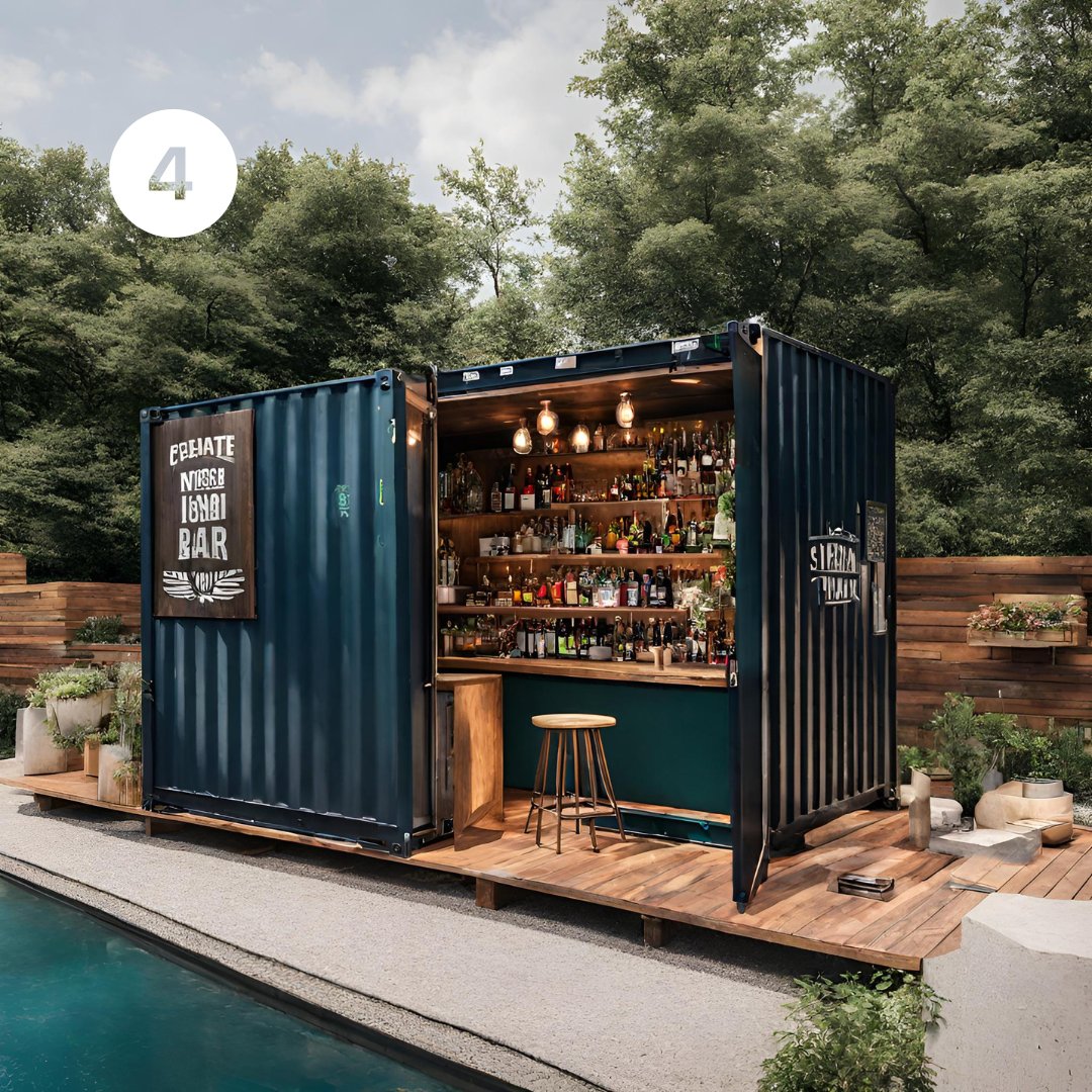 Shipping Container Bars - As imagined by AI 💡  

We're considering creating a unique bar by converting one of our shipping containers, which will be available for hire to our customers. We need your help to decide which one to build - 1, 2, 3, or 4?

#AI #ShippingContainerBar