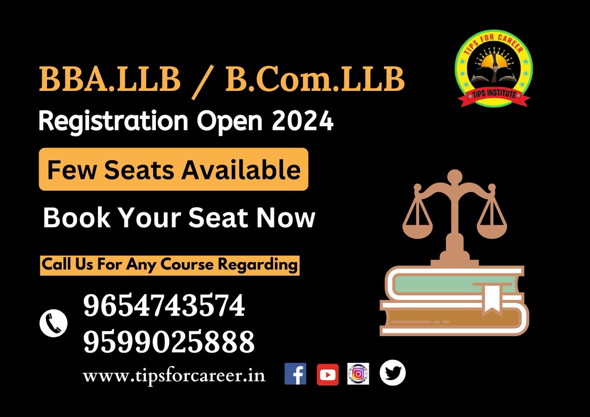 tipseducation7's tweet image. BBA.LLB / B.Com LLB Registration Open || BBA.LLB Admission 2024
call Now For Details - 9654743574
website visit - tipsforcareer.in
#llb #bballb #bcomllb #ballb #law #lawyer #lawofattraction #court #lawdegree
