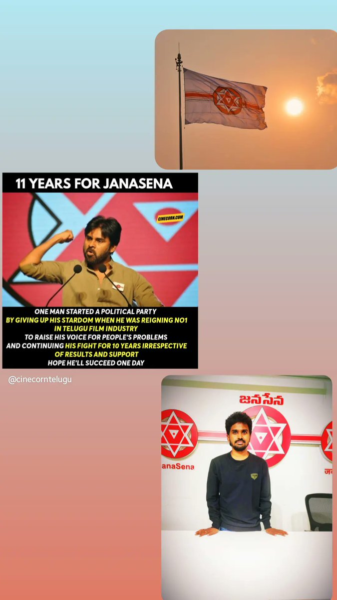 GaniKollipara12's tweet photo. JANASENA 11TH YEAR FORMATION DAY. LEARNT A LOT FROM LAST 10YEARS BY TRAVELLING WITH JANASENA AND SRI @PawanKalyan anna. #alwayswithpk #JanaSena11thFormationDay #JanasenaFormationDay #JanaSenaParty #Janasenani #pawankalyan #pawankalyanfrompithapuram https://t.co/trfaXgvzSR