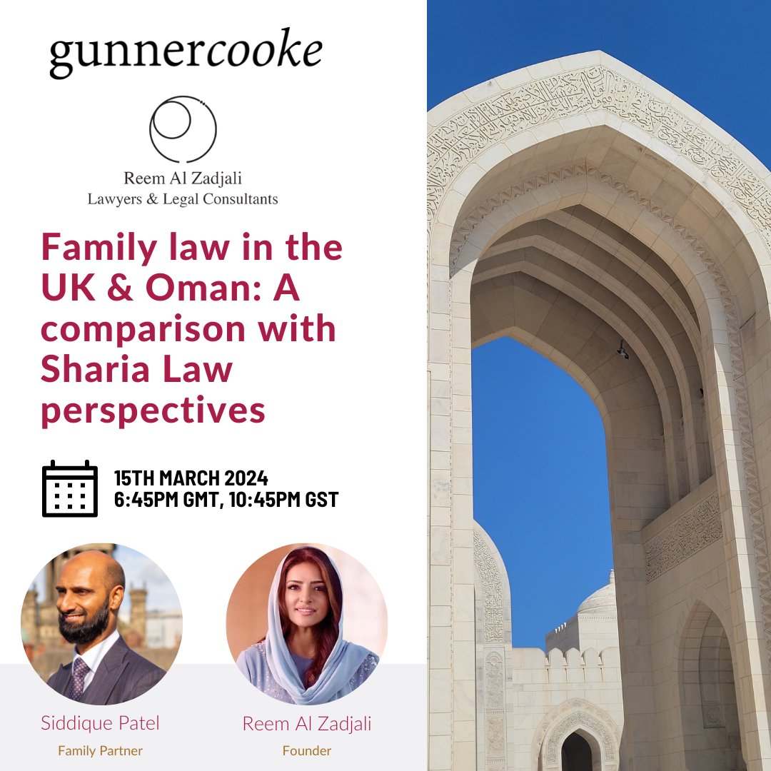Family Law in the UK &amp; Oman: A comparison with Sharia Law perspectives

Siddique Patel is joining Oman-based Reem Al Zadjali for an exclusive talk discussing the different aspects of English and Omani family law through the lens of Sharia.

Watch here: bit.ly/3PkHstW