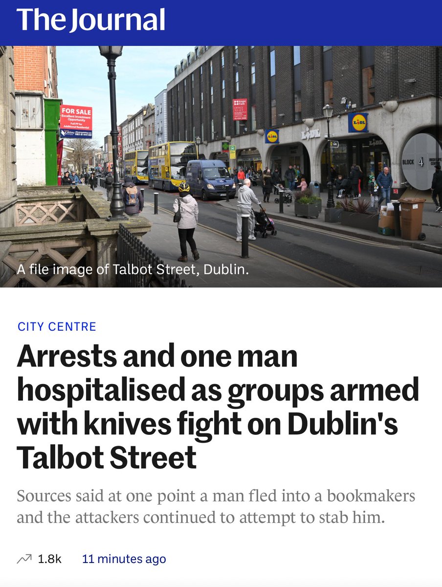 TheFlareNews's tweet photo. GARDAÍ HAVE MADE two arrests and one man has been hospitalised with serious injuries after a large-scale fight on Talbot Street in Dublin city centre.
The incident happened at 4.30pm yesterday and saw groups of people, some armed with knives, fighting on the street.
#IrelandBelongsToTheIrish #IrelandisFull