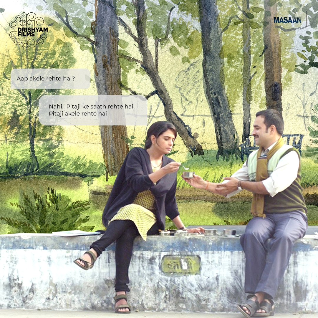 These conversations from Masaan make our mann go Kasturi what about you? @vickykaushal09 @battatawada @RichaChadha #PankajTripathi #MasaanMovie #DrishyamFilms #Movie #Scene #Art #AI #Dialogue #Scene #Love #Carousel
