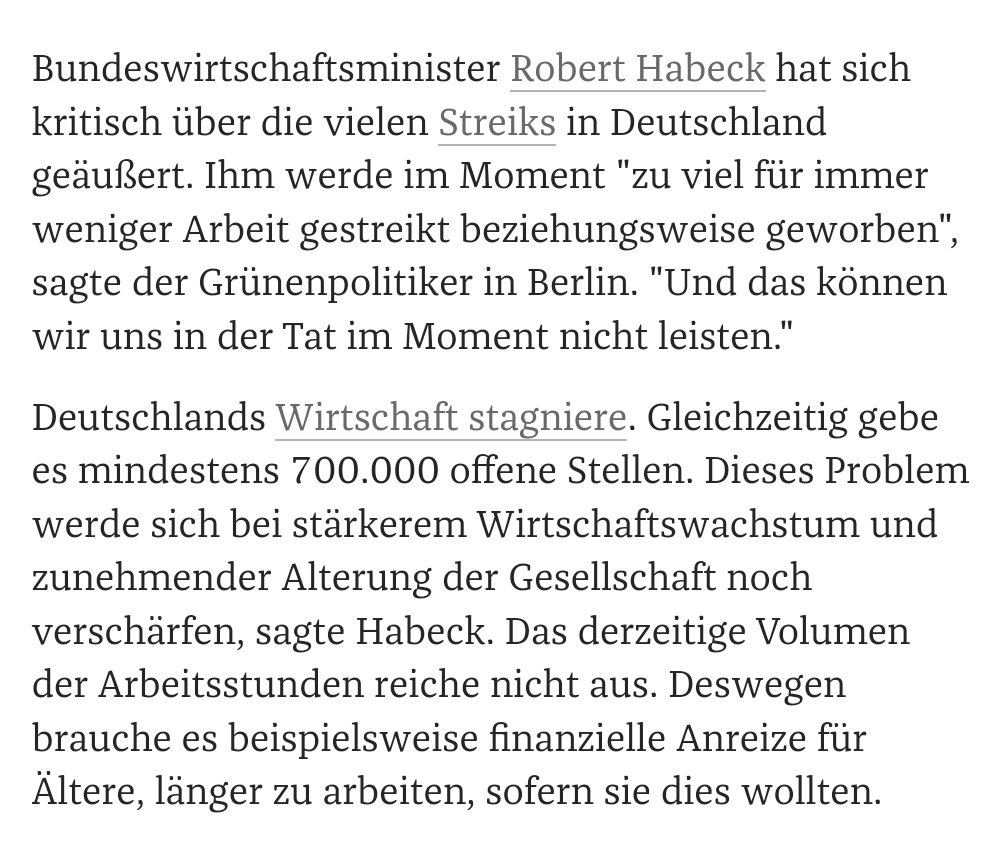 “Nicht leisten”, Herr #Habeck? Was sich Millionen Menschen nicht leisten können, ist IHRE Politik! Auch deshalb wird gestreikt. Arbeitnehmer und Gewerkschaften brauchen mit Sicherheit keinen Oberlehrer, der ihnen erklärt, welche Forderung angemessen ist.