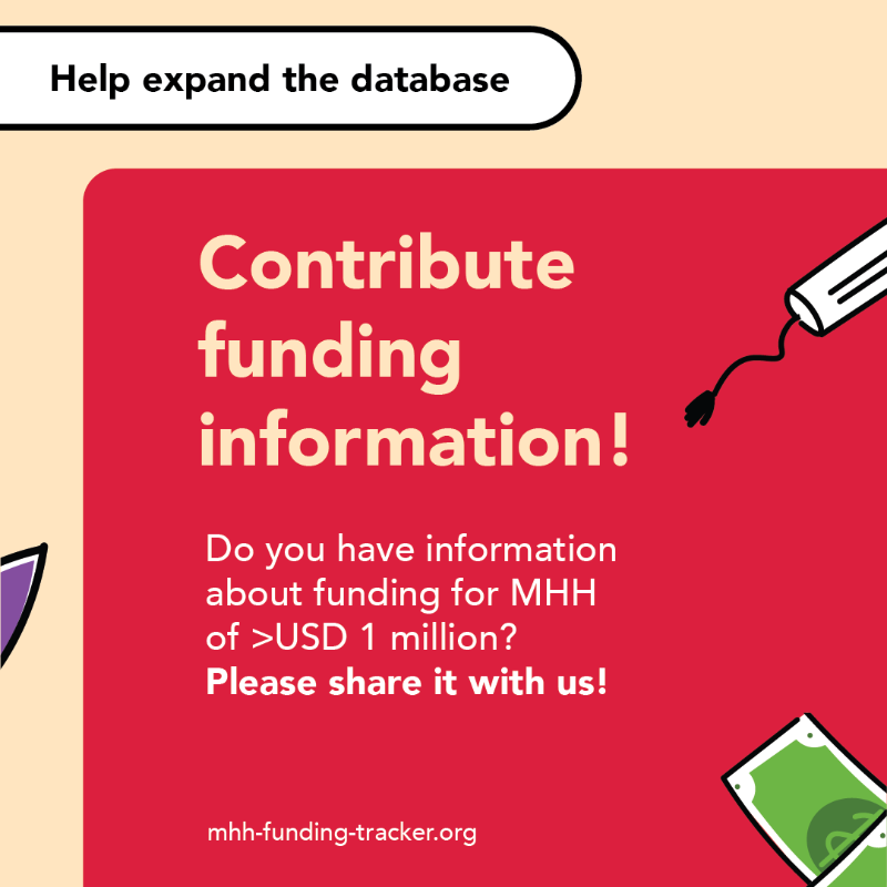 MHDay28May's tweet photo. 📢 Introducing the 𝗠𝗛𝗛 𝗙𝗨𝗡𝗗𝗜𝗡𝗚 𝗧𝗥𝗔𝗖𝗞𝗘𝗥 📢
Who's funding menstrual health and hygiene (MHH) at scale? What regions receive the most support? Which areas of MHH are neglected? 🤔
Let's bring light into funding for MHH with this living database!
 #InvestInWomen