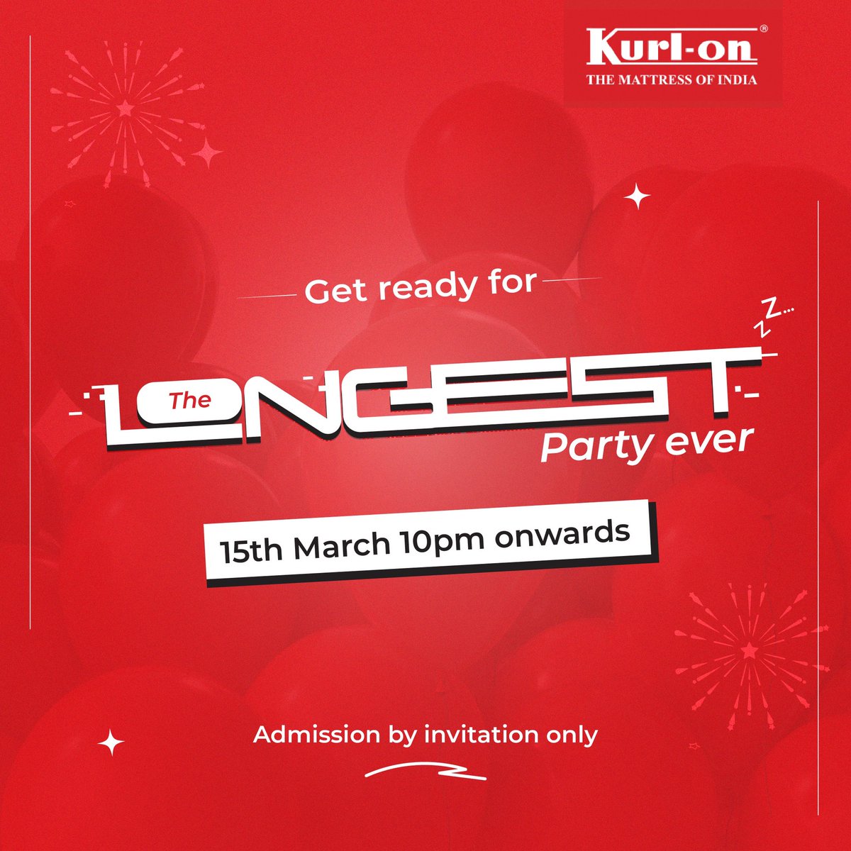 Something big is coming up! Stay tuned to know how to get invites. 🎊

#Kurlon #TheLongestPartyEver #ForTheLoveOfSleep #StayTuned