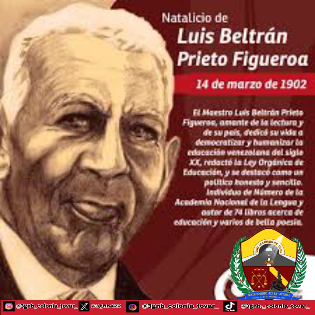 Luis Beltrán Prieto Figueroa nació el 14 de Marzo de 1902 La Asunción (Venezuela), mejor conocido cómo El Maestro de Maestros, fue un educador, filósofo de la educación, abogado, político, poeta y crítico literario venezolano.
