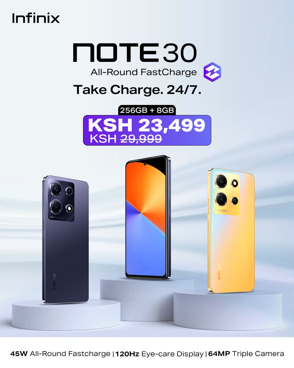 InfinixKenya's tweet image. Have you gotten your Infinix NOTE 30 yet? Take advantage of our sale and get yours today at an Infinix shop near you.
Click heylink.me/InfinixKenya to find a shop near you.
#InfinixNOTE30Ke
