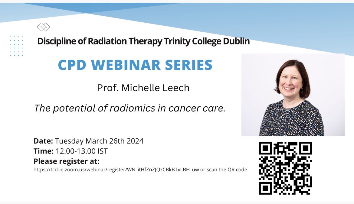 Our March CPD free webinar for radiation therapists #radther is on the topic of radiomics. Register below. @lauremarignol @ClairePoolec @maevekearne @iirrt