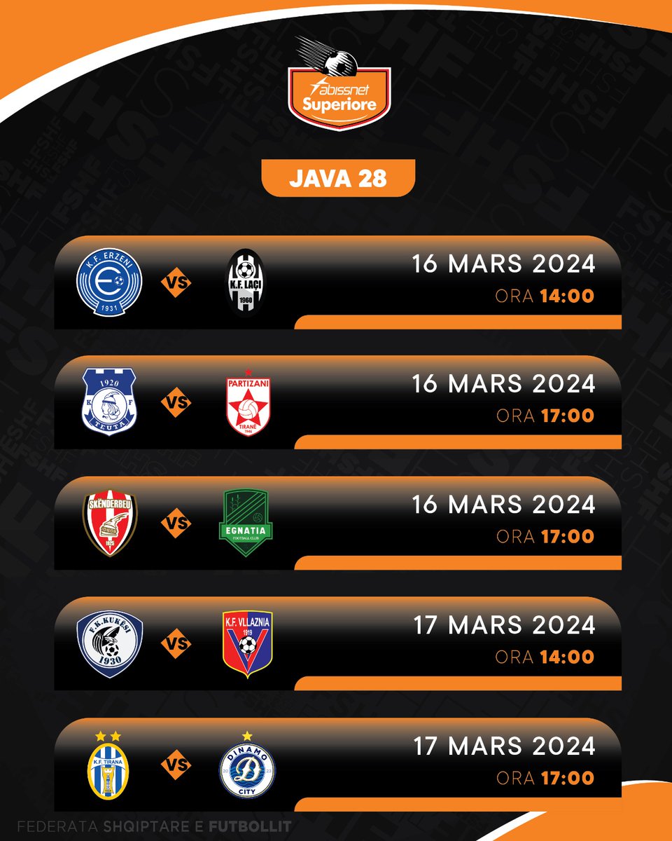 FSHForg's tweet photo. ⚽ 𝐀𝐛𝐢𝐬𝐬𝐧𝐞𝐭 𝐒𝐮𝐩𝐞𝐫𝐢𝐨𝐫𝐞
🗓️ Java 2️⃣8️⃣
📆 16 dhe 17 mars 

#futboll #fshf #abissnetsuperiore #kampionati #java28 https://t.co/rYdeUSEQbK