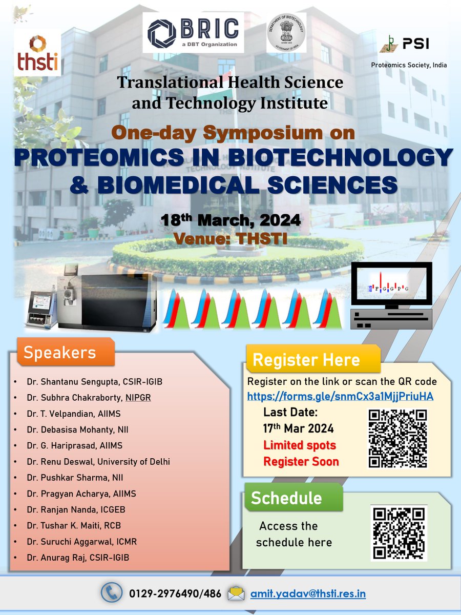 Join us @THSTIFaridabad for a symposium on PROTEOMICS IN BIOTECHNOLOGY &BIOMEDICAL SCIENCES on 18th March 2024, in association with @ProteomicsIndia to celebrate the Proteomics Day. Registration Link: docs.google.com/forms/d/e/1FAI… @DBTIndia @rajesh_gokhale
