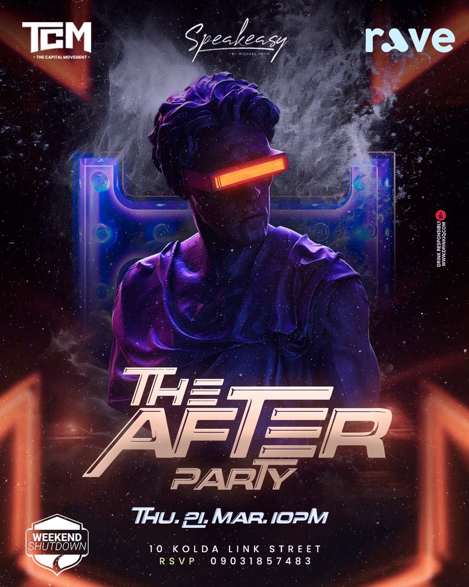 Get ready to keep the vibes going at THE AFTER PARTY on March 21st at Speakeasy! 🎉 Let’s dance ‘til dawn and make memories that last a lifetime. 

See you there! #TheAfterParty #WeekendShutdown #RaveWithTCM