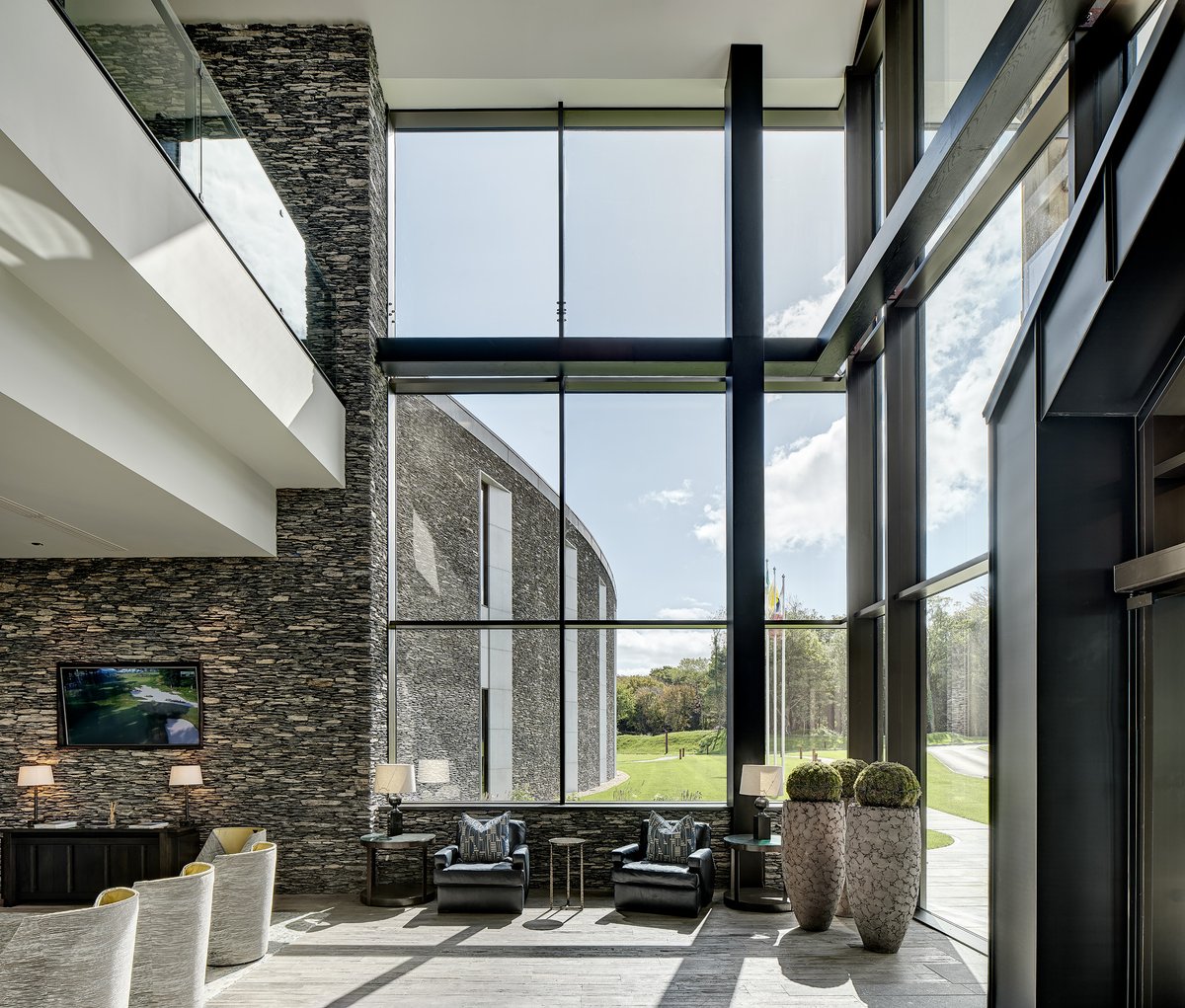 This is the stunning entrance and lobby area of the luxury Hogs Head Golf Course and Lodge. It was designed by Henry J Lyons – Cork and makes superb use of natural light and materials making it a wonderful space to capture. 

#architecture #architecturedesign #interiordesign