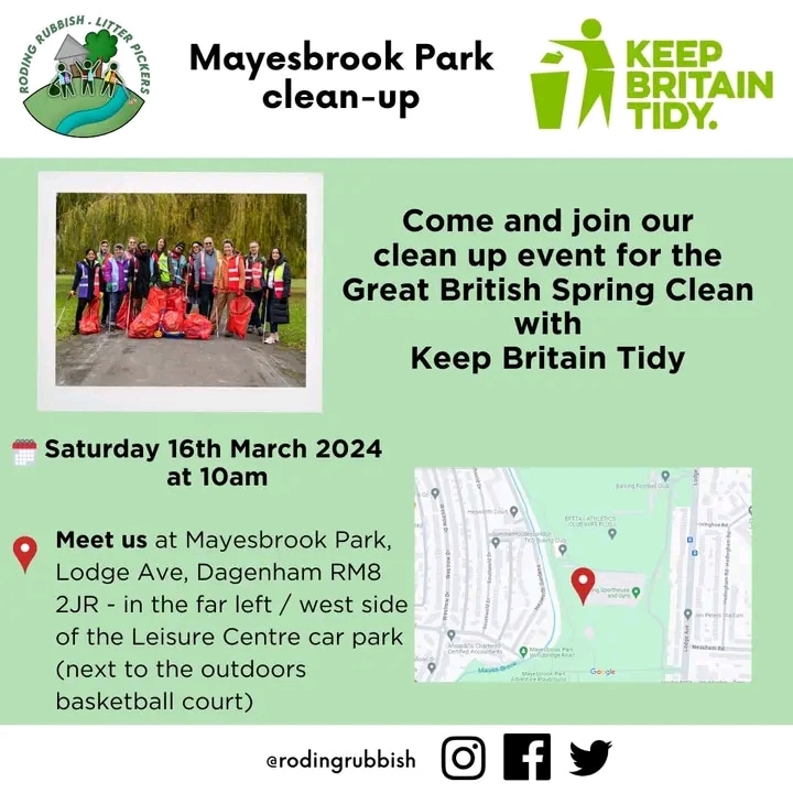 2 DAYS TO GO.... until the Mayesbrook Park clean-up event!

🗓️ Saturday 16th March
🕑 10am
📍 Mayesbrook Park - meet in the far left / west side of the Leisure Centre car park (next to the outdoors basketball court)

<a href="/KeepBritainTidy/">Keep Britain Tidy</a> #greatbritishspringclean2024