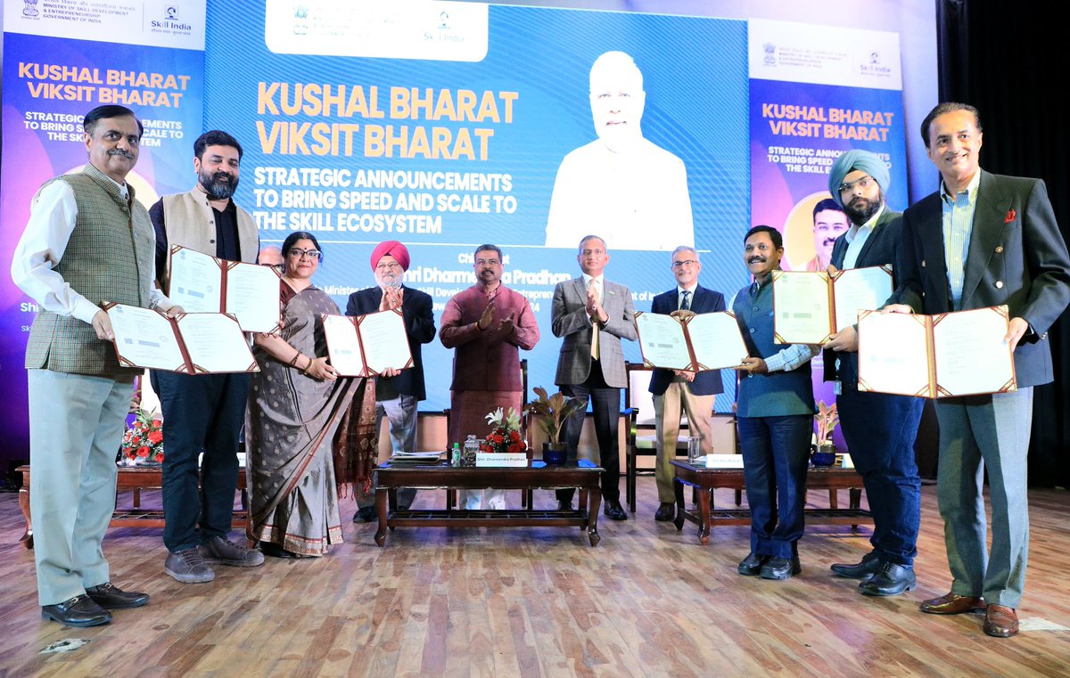 MoUs between <a href="/NIESBUDNOIDA/">NIESBUD</a> &amp; <a href="/fooddeptgoi/">Department of Food & Public Distribution</a>, <a href="/LabourMinistry/">Ministry of Labour & Employment, GoI</a> and <a href="/epchindia/">Export Promotion Council for Handicrafts</a> respectively, MoU between <a href="/DGT_MSDE/">Directorate General of Training (DGT)</a> and <a href="/FRSN_India/">Future Right Skills Network</a>, strategic partnerships between <a href="/MSDESkillIndia/">Skill India</a> and the industry under the #PMKVY and #PMVishwakarma component, strategic partnerships through @NSDCINDIA,