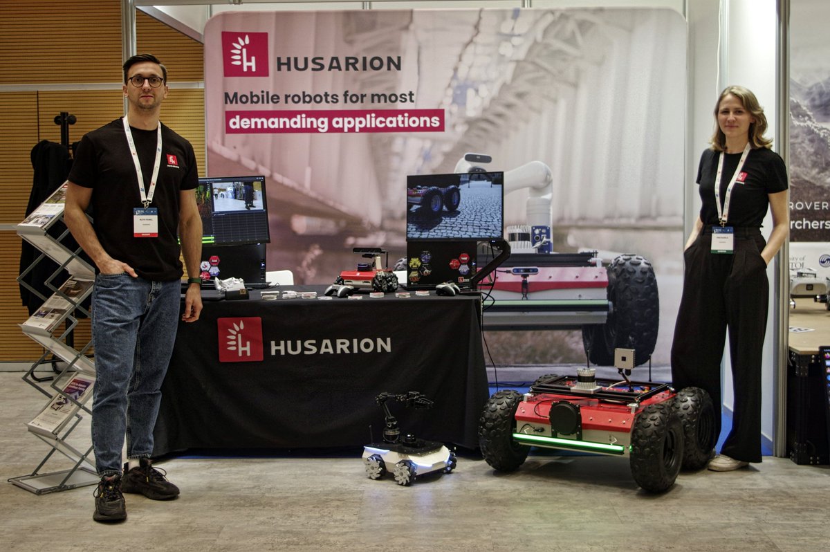 husarion's tweet image. Day two of #ERF2024 is on!

We can’t wait to meet you at our booth #2 to chat about:
✅ #HusarionPanther - an industrial grade outdoor AMR
✅ #ROSbot XL - a universal, ROS 2-native indoor #mobile robot platform
✅ @husarnet - a P2P VPN for next gen robotic fleets.