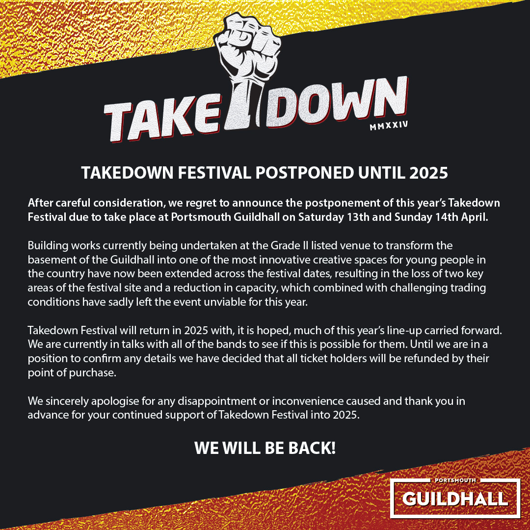 Some unfortunate news regarding Takedown Festival. Hopefully see you there in 2025 🤞 #TRA #theravenage #takedownfestival