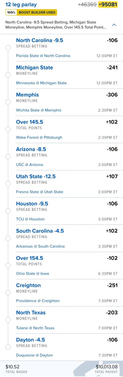BigBoiBets92's tweet photo. Had to use this boost by midnight last night so threw this lotto together before bed 🚀🏀
Link⬇️
https://t.co/MNWO2GGRiu
#gamblingtwitter #gamblingX #freeplay #collegehoops #boostbuilder https://t.co/aAyUZL7X0g