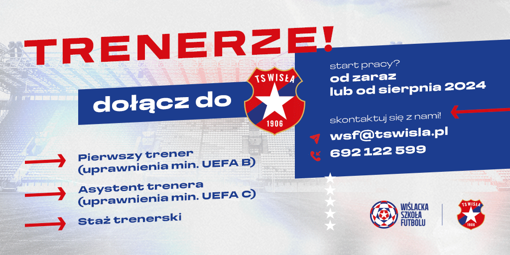 wislackaszkola's tweet photo. Uwaga, 𝐓𝐫𝐞𝐧𝐞𝐫𝐳𝐲 ❗ W związku z rozwojem naszego projektu rozpoczynamy rekrutację na nowy sezon 2024/25 ⚽

Obecnie poszukujemy kandydatów na stanowiska:
➡️ Pierwszy trener - licencja min. UEFA B
➡️ Asystent trenera - licencja min. UEFA C
➡️ Staż trenerski

@TSWislaKrakow https://t.co/iyErDudd3I