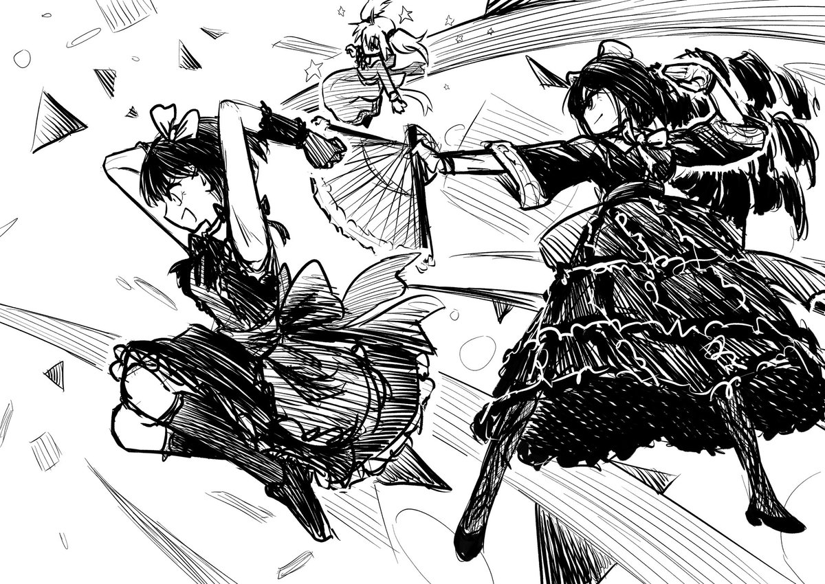 キービジュ的なの。
もっとわちゃわちゃしら群像劇って位にキャラがウヨウヨ居るんだけど、全部描いてたら落書きの範疇超えるので割愛 